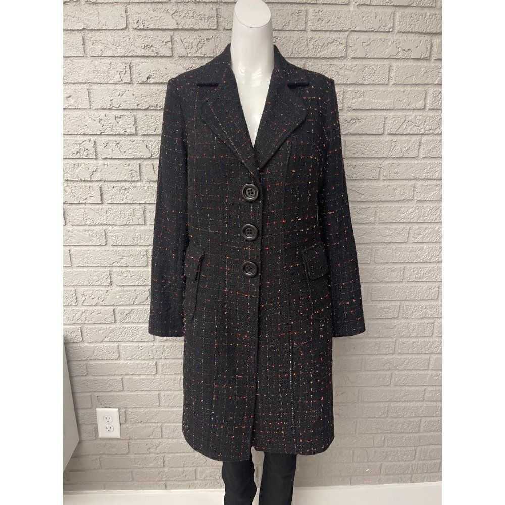 Cache Tweed Three Button Long Coat Size S